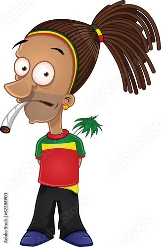 Cartoon rastafarian smoking joint