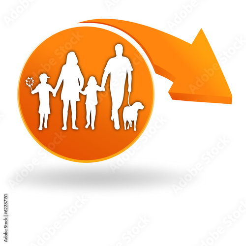 famille sur bouton orange