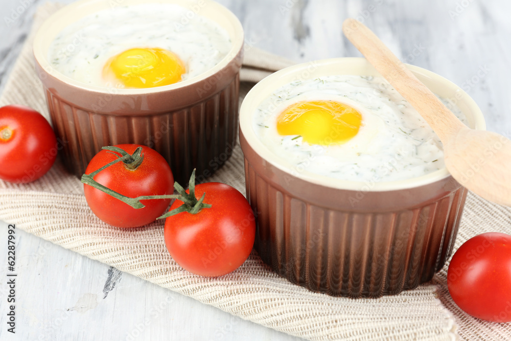 Baked eggs close up Baked eggs close up
