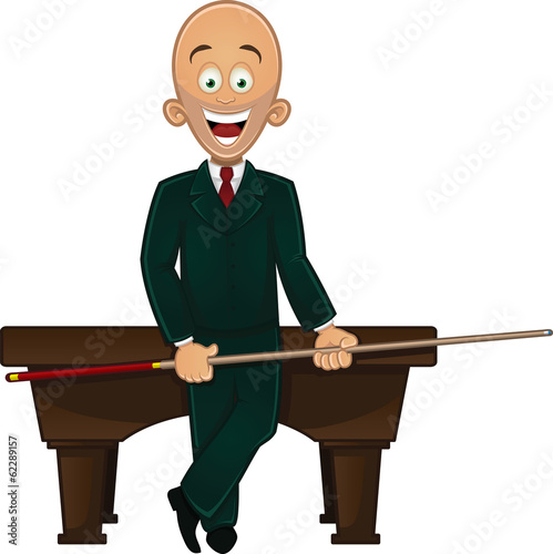 Billiard player holding cue