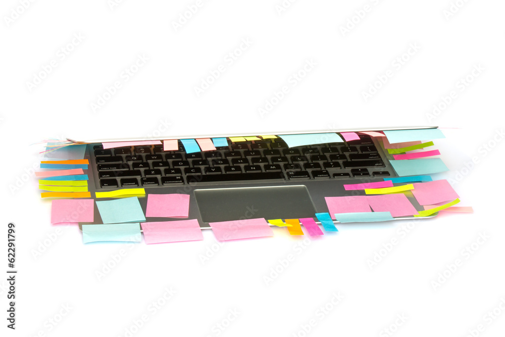 Many Post-it stick on laptop Many Post-it stick on laptop