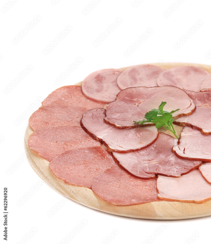 Chopped bacon and meat on plate. Chopped bacon and meat on plate.