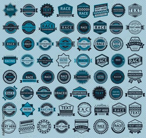 Racing badges - big blue set, vintage style