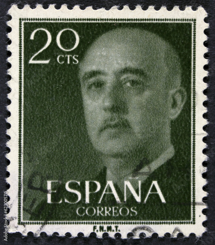 Post stamp printed in Spain shows Francisco Franco, circa 1955  photo