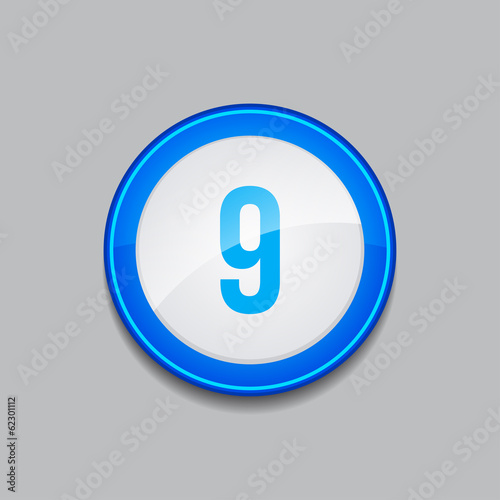 9 Number Circular Vector Blue Web Icon Button