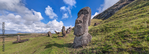 Moais at the quarry of Rano Raraku, Easter Island, Chile. photo