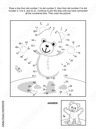 Dot-to-dot and coloring page - teddy bear
