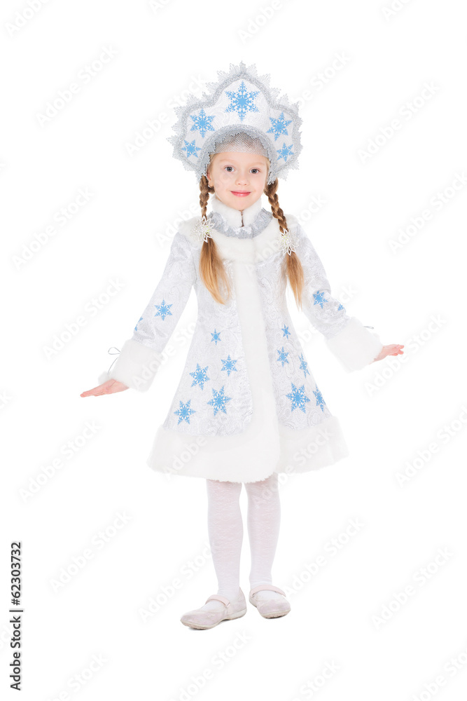 Girl posing in snowflake costume