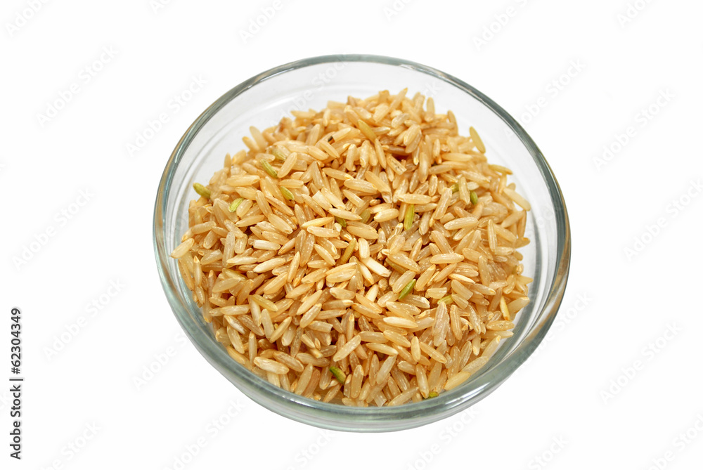 Raw Brown Rice in a Glass Bowl Raw Brown Rice in a Glass Bowl