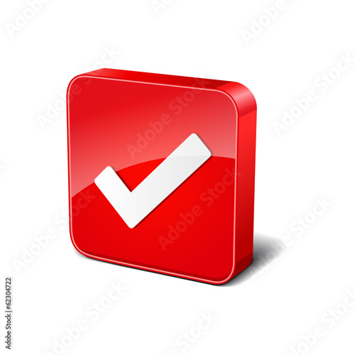 Tick Mark 3d Rounded Corner Red Vector Icon Button