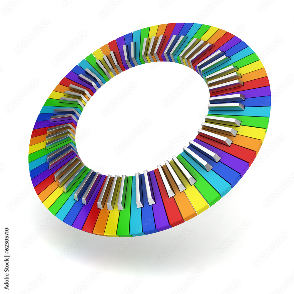 Rainbow coloured piano keyboard circle