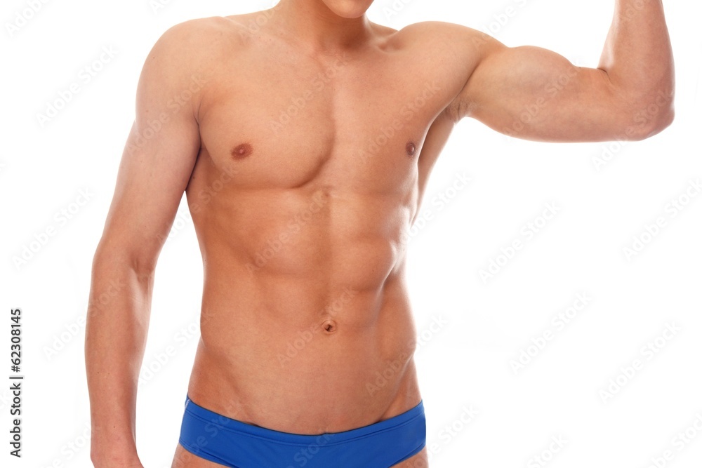 Young man's muscular torso in underwear