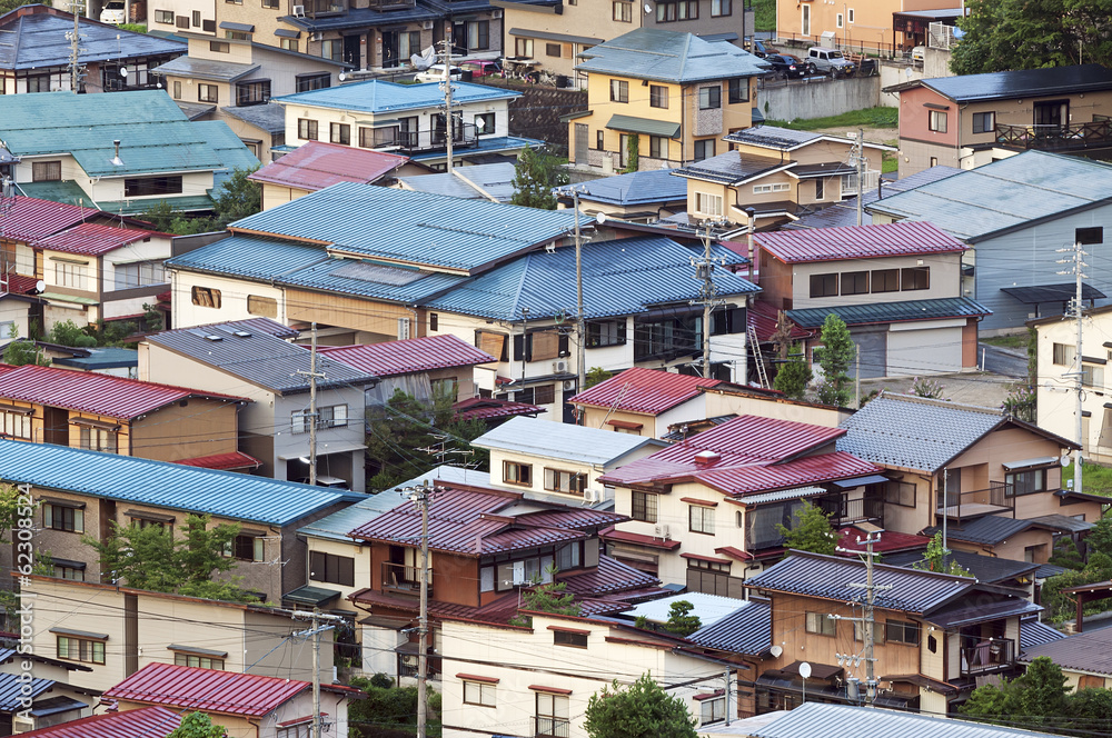 Fototapeta premium Aerial view of town, Takayama, Japan
