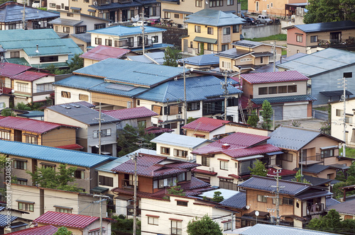 Aerial view of town, Takayama, Japan