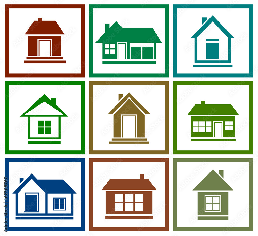 set  colorful house icon