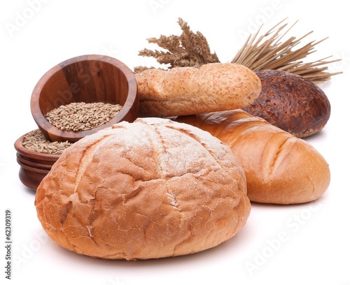 fresh bread and grain bowl isolated on white background cutout