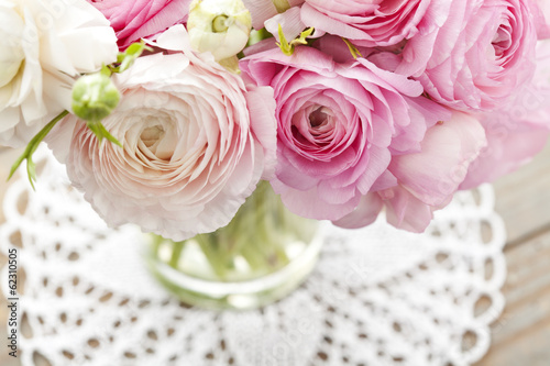 White and pink ranunculus (buttercup) in vase