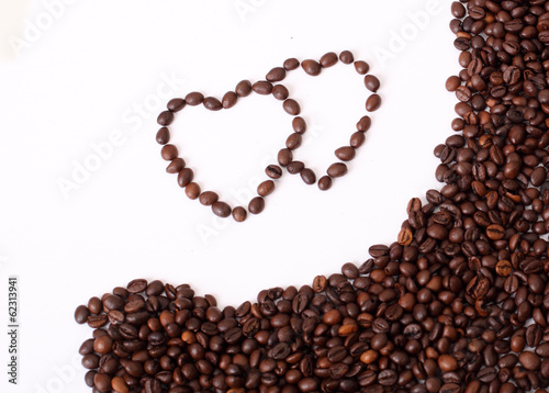 Coffee beans heart shape on isolated
