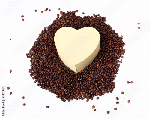 Coffee beans heart shape on isolated