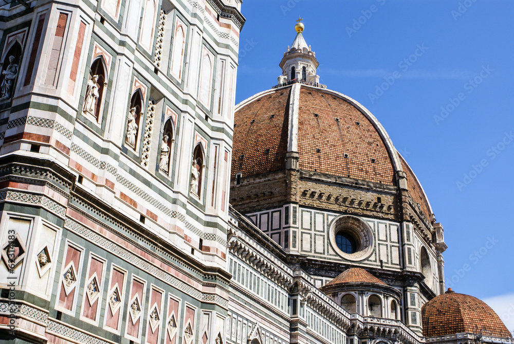 Ornate facade of the Duomo of Florence, Italy