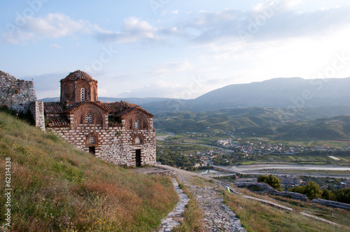 St. Mary of Blachernae Church  Berat  Albania  with countryside