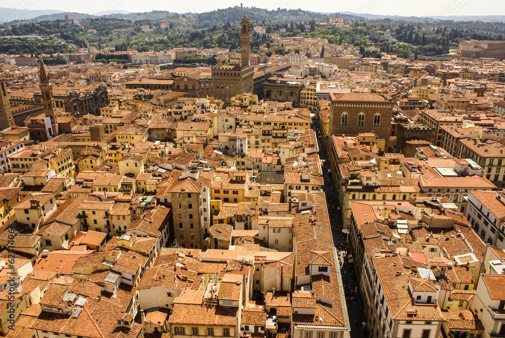 Top view from Campanile Giotto on the historical center of Flore