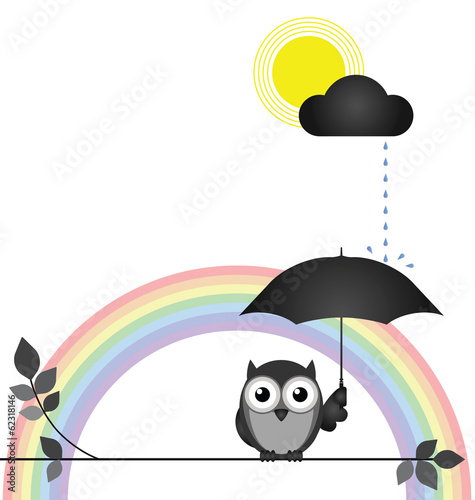 Sunshine and showers with rainbow