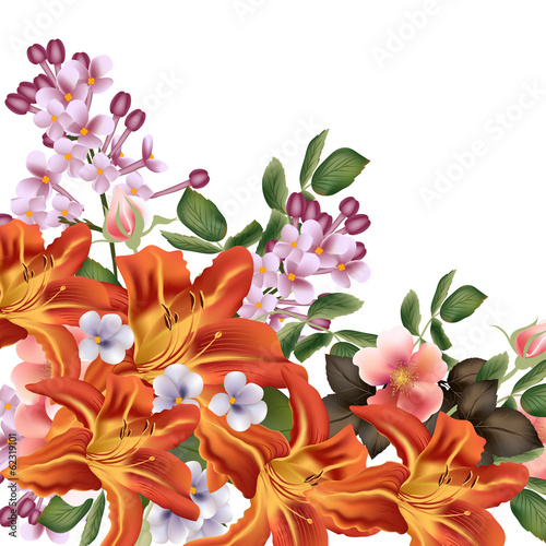 Fototapeta Naklejka Na Ścianę i Meble -  Beautiful  vector background  with detailed flowers