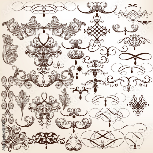 Collection of vector flourishes and decorative swirls in vintage