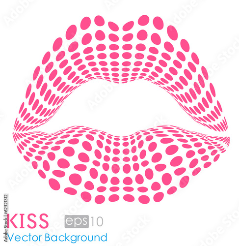 Feminine mouth,colorful  lips. Vector circle color tone dots.