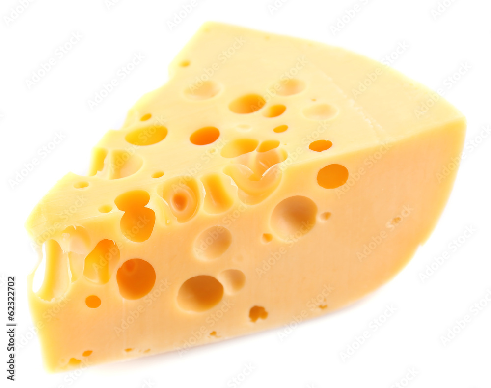 Piece of cheese, isolated on white