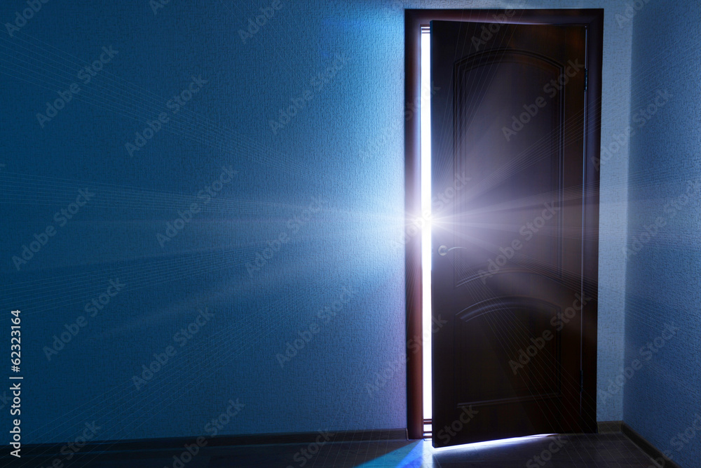 Naklejka premium Open door with bright light outside
