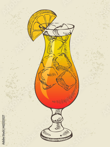 Cocktail tequila sunrise with ice.