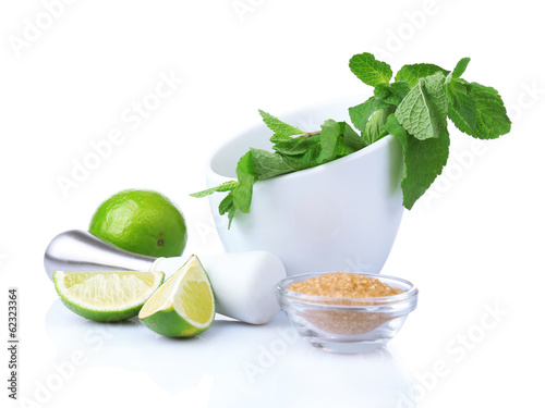 Ingredients for lemonade, isolated on white