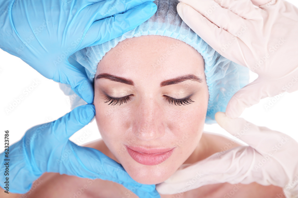 Woman in beauty clinic getting botox injection, isolated Woman in beauty clinic getting botox injection, isolated