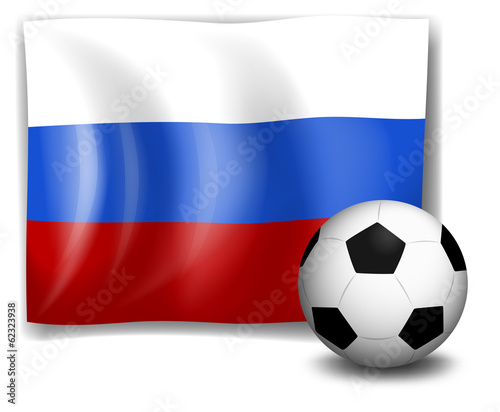 The flag of Russia at the back of a soccer ball