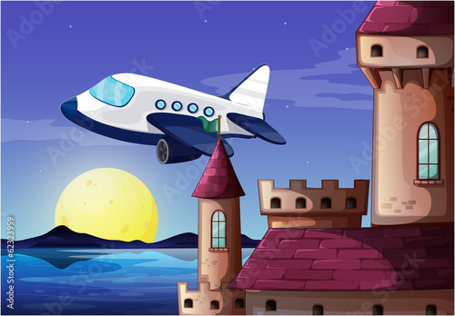 An airplane near the castle