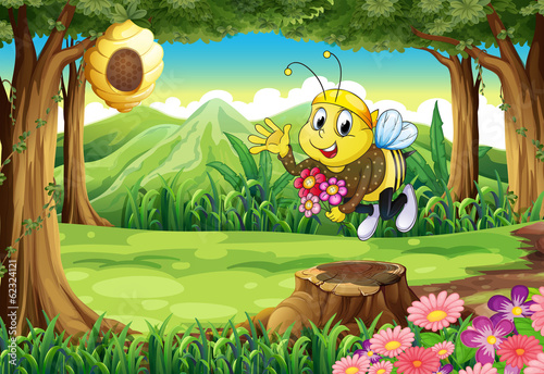 A bee at the forest with flowers