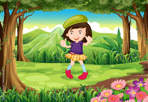 A fashionable young girl at the forest