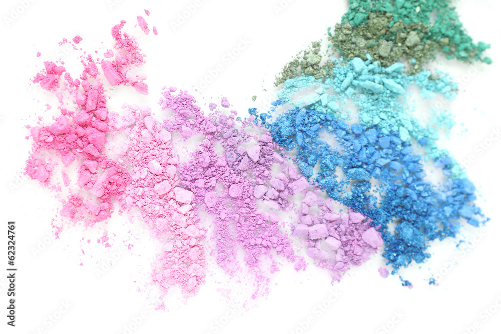 Colorful crushed eyeshadow isolated on white
