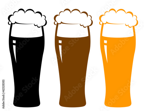 colorful beer glasses with foam