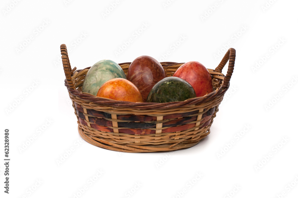 Basket of coloured eggs Basket of coloured eggs