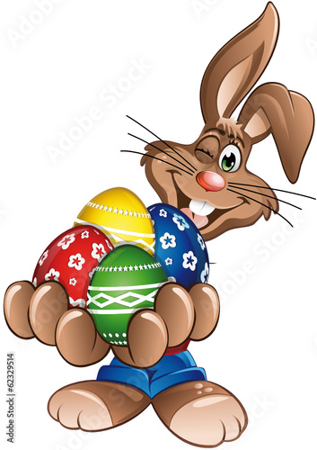 Happy Easter Rabbit holding eggs