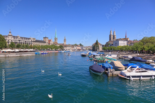 Zurich cityscape, view along the Limmat river © photogearch