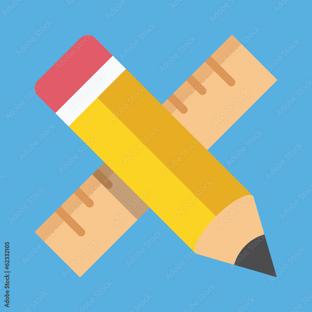 Vector Pencil and Ruler Icon Education or Prototyping Concept