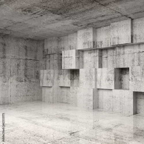 Abstract concrete 3d interior with cubes on the wall #62333175