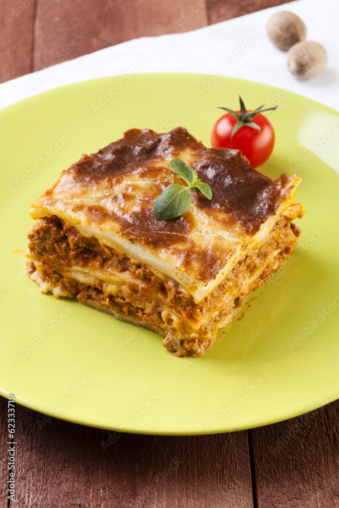 Portion of tasty lasagna on a plate