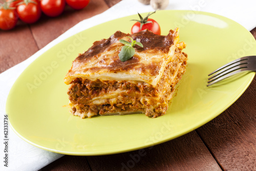 Portion of tasty lasagna on a plate