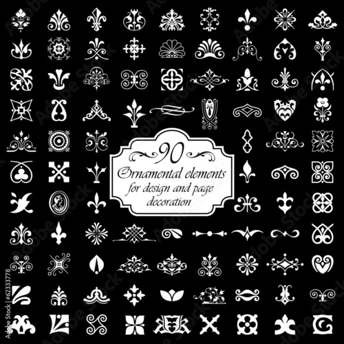 90 Ornamental elements - Isolated On Black Background