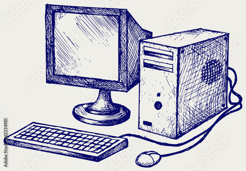 Old computer. Doodle style
